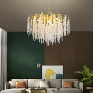 Puvaue – Luxury Round Crystal Tree Chandelier, 9 Lights Tassel Chandelier Hanging Ceiling Light Fixture for Dining Room Bedroom Living Room Entryway, 23.6 Inch