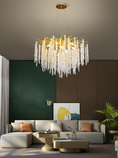 Puvaue - Luxury Round Crystal Tree Chandelier, 9 Lights Tassel Chandelier Hanging Ceiling Light Fixture for Dining Room Bedroom Living Room Entryway, 23.6 Inch - Image 2
