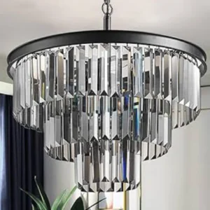 TZOE – Luxury Black Smoked Glass Pendant Ceiling Light, 3-Tier Ceiling Light Fixture for Dining Room, Living Room, Bedroom, Foyer W19.69