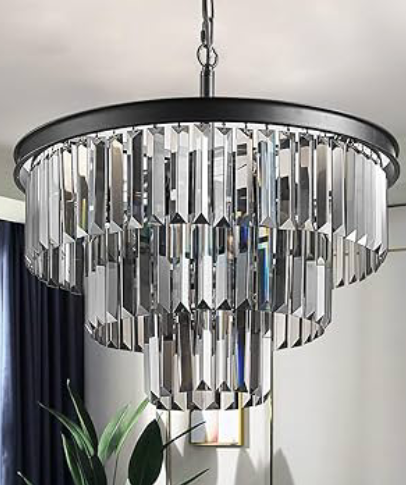 TZOE - Luxury Black Smoked Glass Pendant Ceiling Light, 3-Tier Ceiling Light Fixture for Dining Room, Living Room, Bedroom, Foyer W19.69 - Image 2