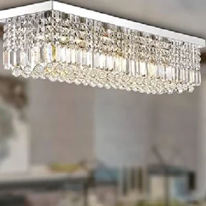 SILJOY Crystal Rectangular Ceiling Light Fixture for Dining Room, Kitchen, Island, Modern Light Fixture for Living Room Bedroom Flush Mount