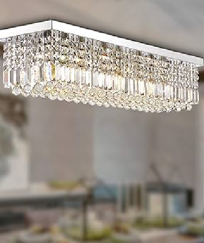 SILJOY Crystal Rectangular Ceiling Light Fixture for Dining Room, Kitchen, Island, Modern Light Fixture for Living Room Bedroom Flush Mount - Image 2