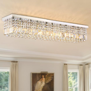 SILJOY Crystal Rectangular Ceiling Light Fixture for Dining Room, Kitchen, Island, Modern Light Fixture for Living Room Bedroom Flush Mount