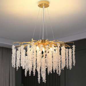 Puvaue – Luxury Round Crystal Tree Chandelier, 9 Lights Tassel Chandelier Hanging Ceiling Light Fixture for Dining Room Bedroom Living Room Entryway, 23.6 Inch