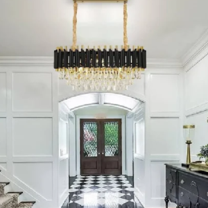 Penzy Modern Crystal Black Gold Rectangle Chandelier Ceiling jhumar led Decorative Hanging Light Fixture for Hall/Living Room, 3-Tier