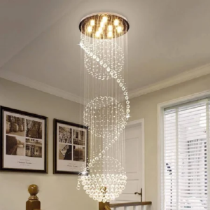 3S Staircase Long Crystal Chandelier Diameter: 4Ft & Height: 12Ft / Mirror Rose Gold