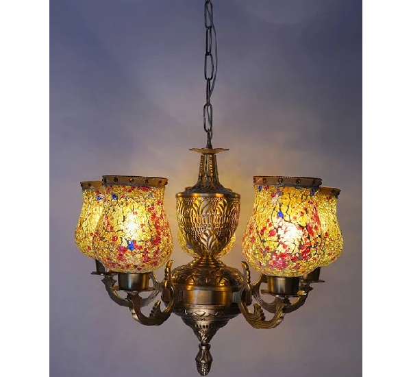 Antique Metal 5 Lamp Chandelier