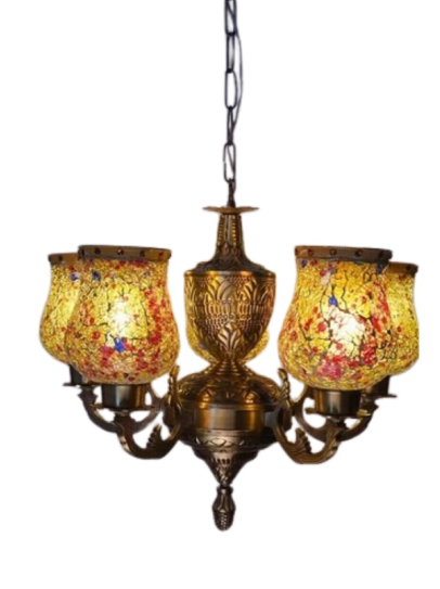 Antique Metal 5 Lamp Chandelier - Image 2