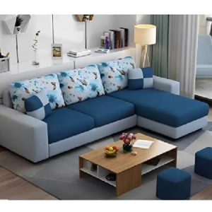 Casaliving Rolando Wood 4 Seater L Shape Sofa for Living Room with 2 Puffy