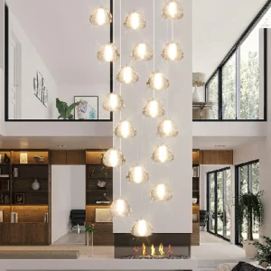 dolria 20-Light Modern Chandeliers for Entrance High Ceiling Chandelier Living Room Lights Fixture LED Ceiling Lamp Bubble Crystal Adjust Hanging Pendants Lighting for Stairwell Hallway Foyer