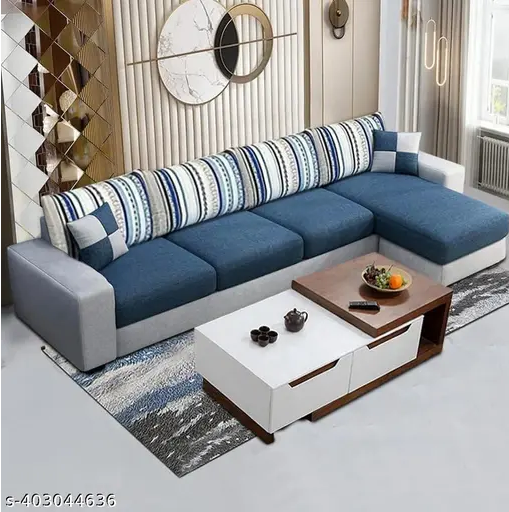 Casaliving Rolando Wood 4 Seater L Shape Sofa for Living Room with 2 Puffy - Image 2