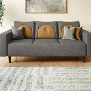 Godrej Interio – Windle 3-Seater Fabric Sofa 1-Year Warranty, Solid Wood, Taupe and Camel