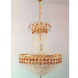Gold Toned Textured Metal Led Crystal Big Size Jhumar Ceiling Lamp