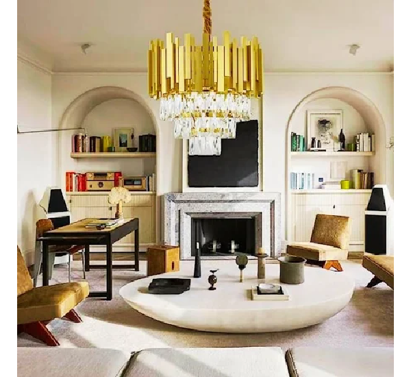 Dreamy Designs Modern K9 Crystal 4 Tier 400 Mm Pendant Jhumar For Balcony With Led Plate Light Chandelier Ceiling Lamp