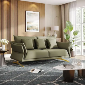 Green Upholstered Sofa 3-Seater Contemporary Style Durable