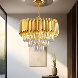 Crystal Gold Polish Metal Hanging Pandent Jhumar Chandeliers Chandelier Ceiling Lamp