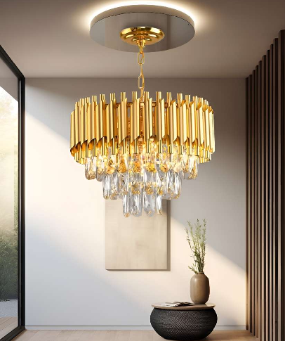 Crystal Gold Polish Metal Hanging Pandent Jhumar Chandeliers Chandelier Ceiling Lamp - Image 2
