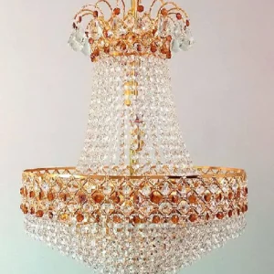 Gold Toned Textured Metal Led Crystal Big Size Jhumar Ceiling Lamp