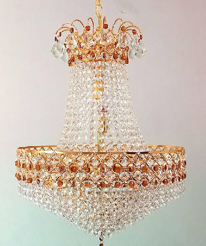 Gold Toned Textured Metal Led Crystal Big Size Jhumar Ceiling Lamp - Image 2
