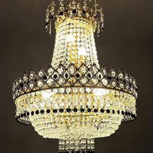 Gold Toned & Blue Textured Metal Crystal Big Size Jhumar Ceiling Lamp