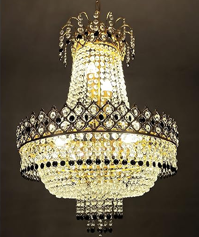 Gold Toned & Blue Textured Metal Crystal Big Size Jhumar Ceiling Lamp - Image 2