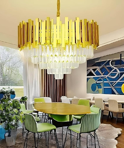 Dreamy Designs Modern K9 Crystal 4 Tier 400 Mm Pendant Jhumar For Balcony With Led Plate Light Chandelier Ceiling Lamp - Image 2